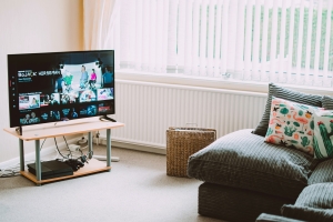 a living room with a smart TV